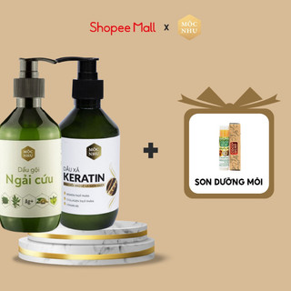 Bộ đôi dầu gội ngải cứu và dầu xả keratin mộc nhu - dứt điểm gàu ngứa & nấm da đầu