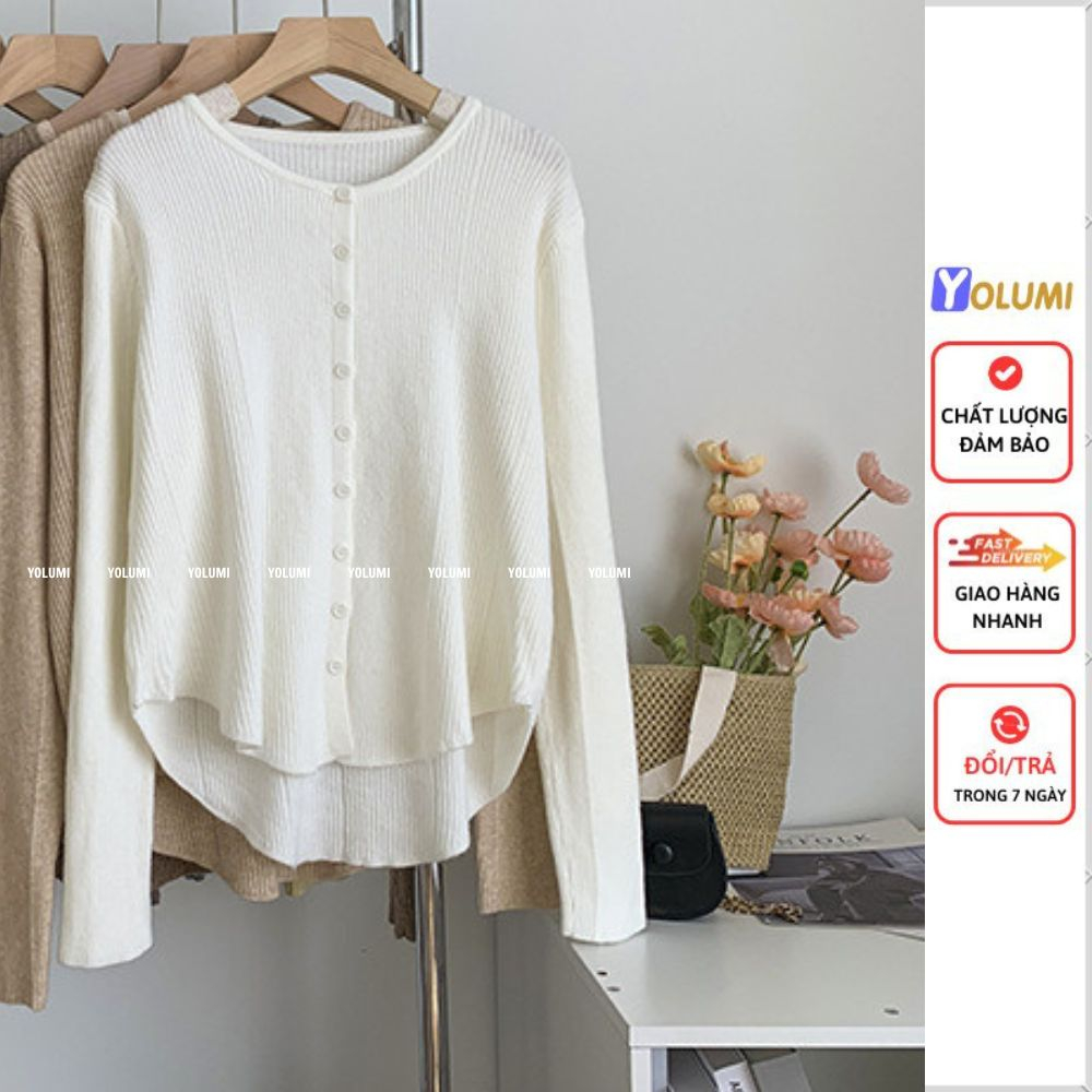 Áo Cardigan Len Nữ Áo khoác Thu Đông cổ tròn vải len tăm cao cấp thiết kế đuôi tôm YOLUMI