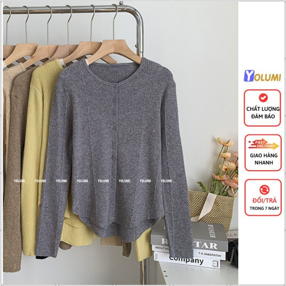 Áo Cardigan Len Nữ Áo khoác Thu Đông cổ tròn vải len tăm cao cấp thiết kế đuôi tôm YOLUMI