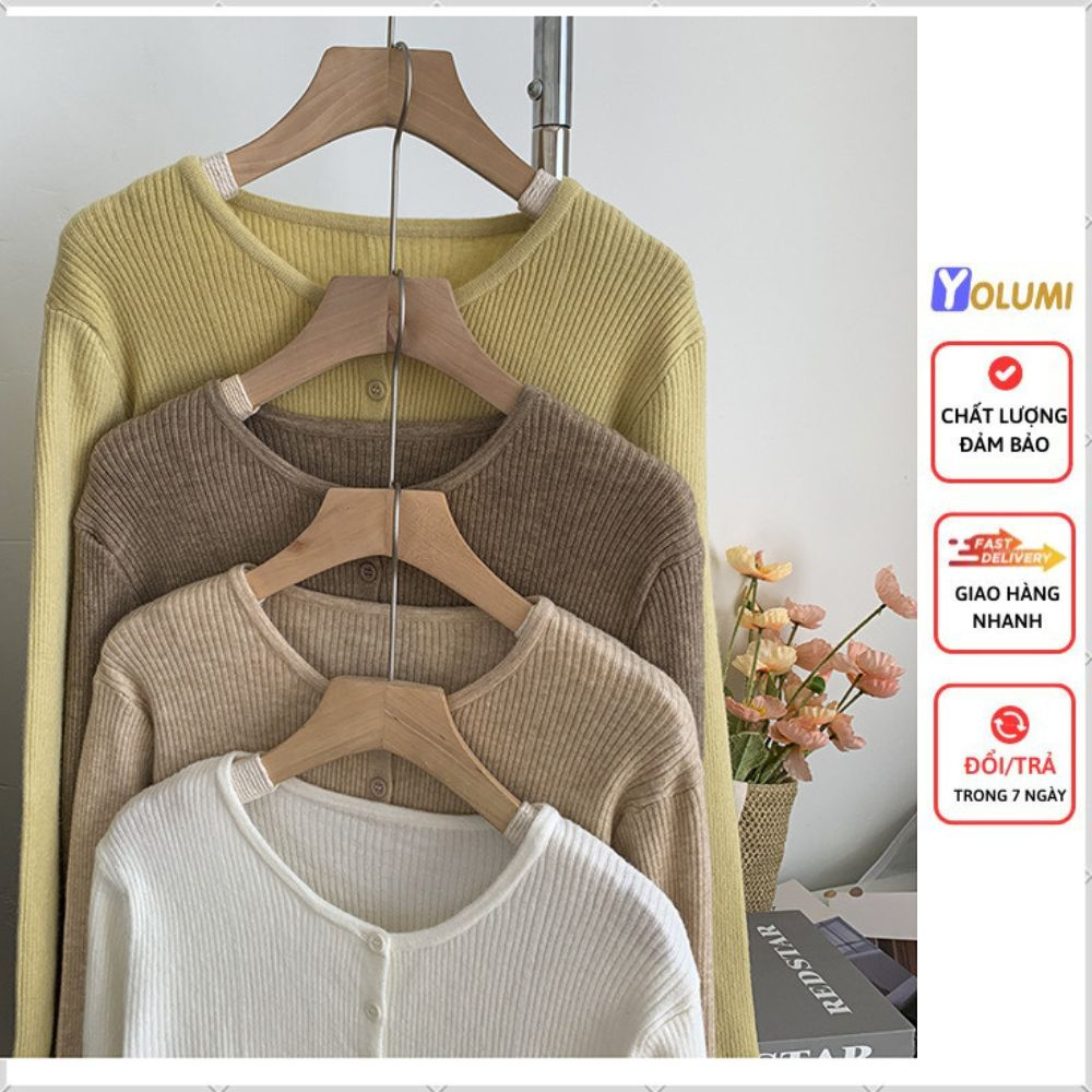 Áo Cardigan Len Nữ Áo khoác Thu Đông cổ tròn vải len tăm cao cấp thiết kế đuôi tôm YOLUMI