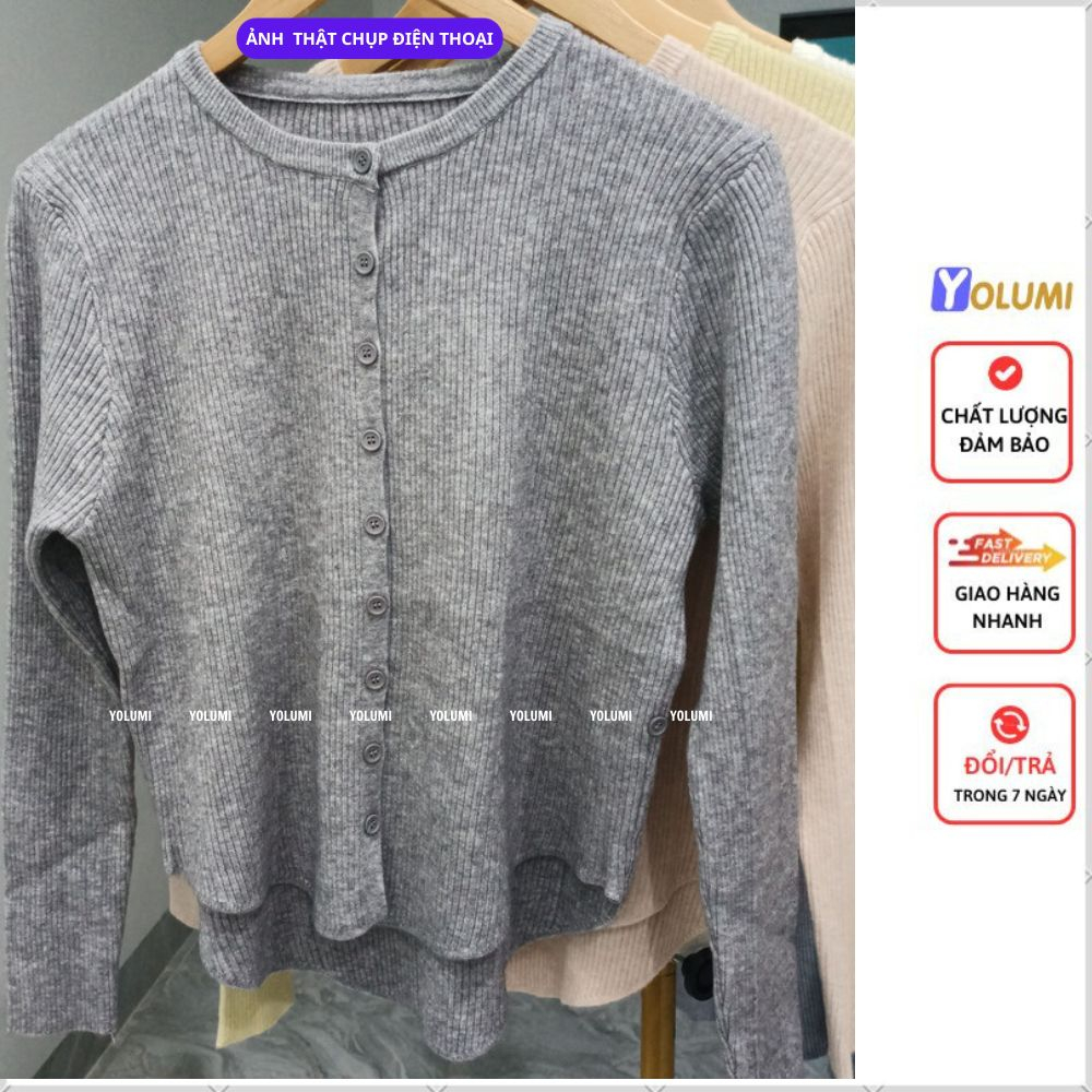 Áo Cardigan Len Nữ Áo khoác Thu Đông cổ tròn vải len tăm cao cấp thiết kế đuôi tôm YOLUMI