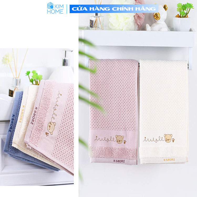Khăn mặt trẻ em hai lớp cotton mềm mại thấm hút tốt. Khăn lau họa tiết tổ ong kích thước 30x30cm Kimhome K19