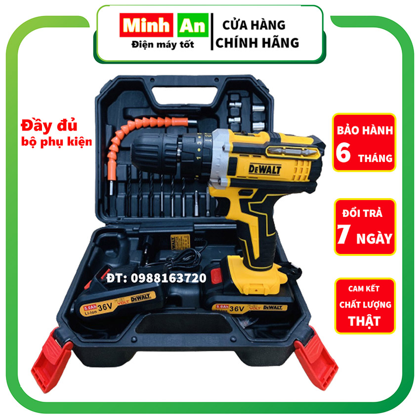 Máy khoan pin cầm tay, máy khoan bắn vít mini 3 chức năng DWT 36V có búa động cơ mạnh mẽ bảo hành 6 tháng