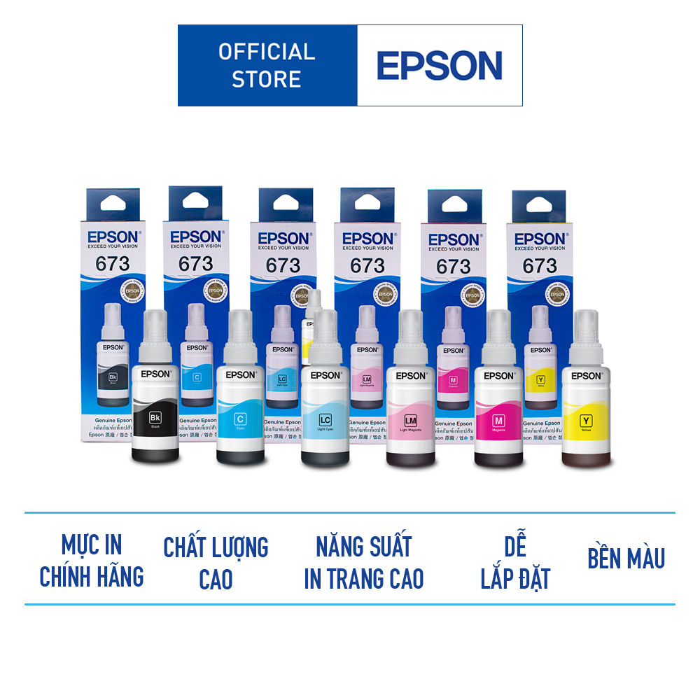 Combo Mực In Chính Hãng Epson T673 Dùng Cho Máy L805/L850/L1800 Cung Cấp Giải Pháp In Chất Lượng Cao Rõ Nét