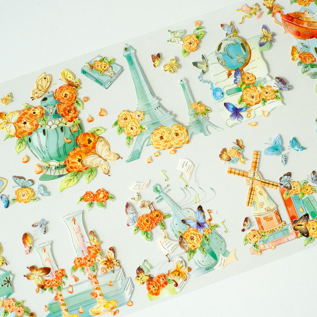 Washi tape ánh nhũ hoa cam Butterfly Emporium chu kì 100cm The washi tape shop meohime