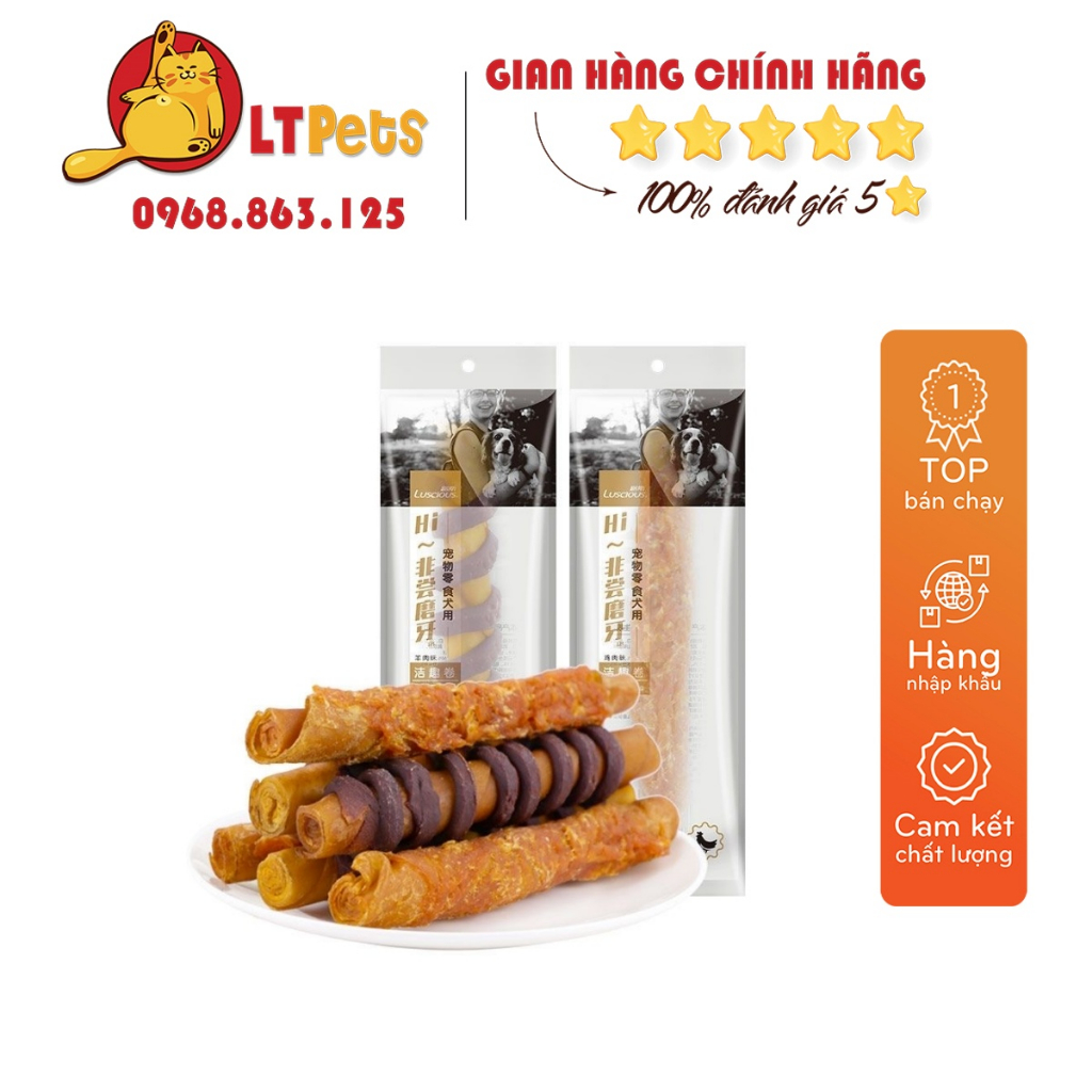 Thanh gặm sạch răng Lucious dễ tiêu,ít béo,hương vị thịt cừu giàu protein cho cún cưng 52g