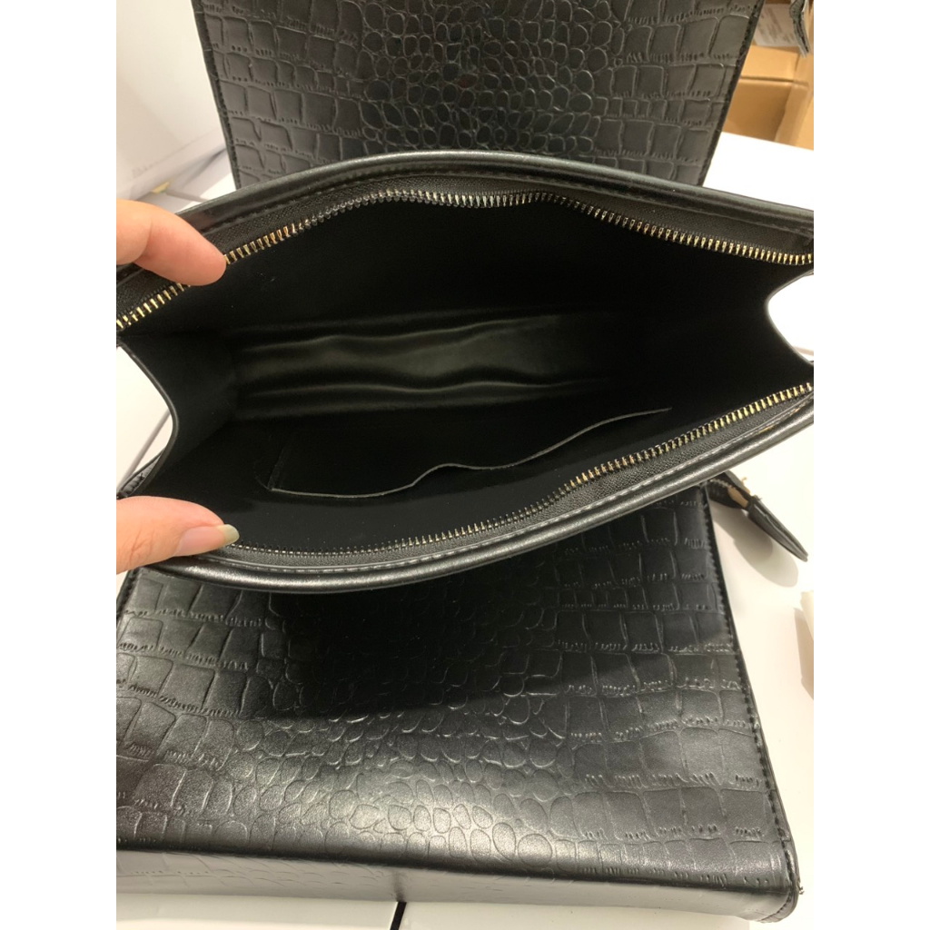 Túi xách nam nữ cầm tay TA07 màu than kẻ ô thời thượng đẳng cấp