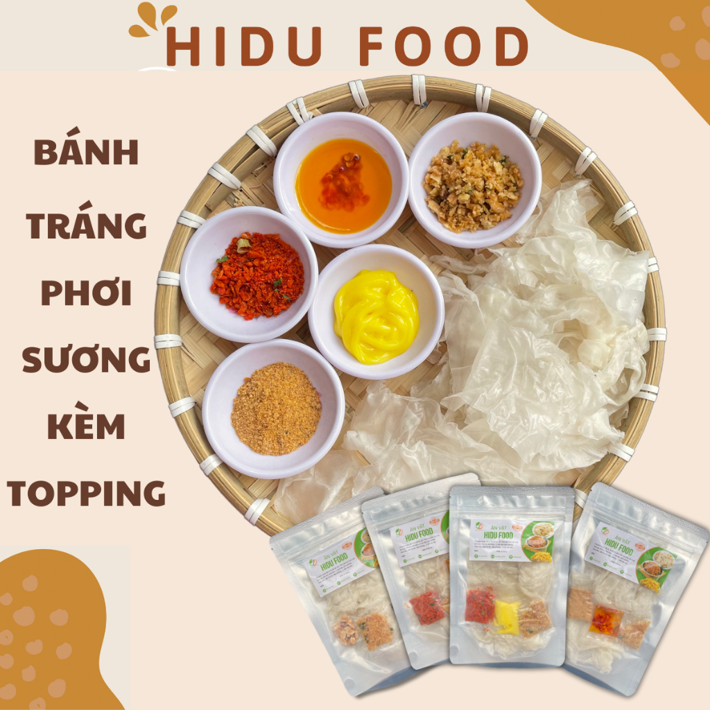 Combo bánh tráng phơi sương HiDu Food kèm topping bơ hành phi muối nhuyễn sa tế sốt tắc siêu cay ăn vặt siêu ngon