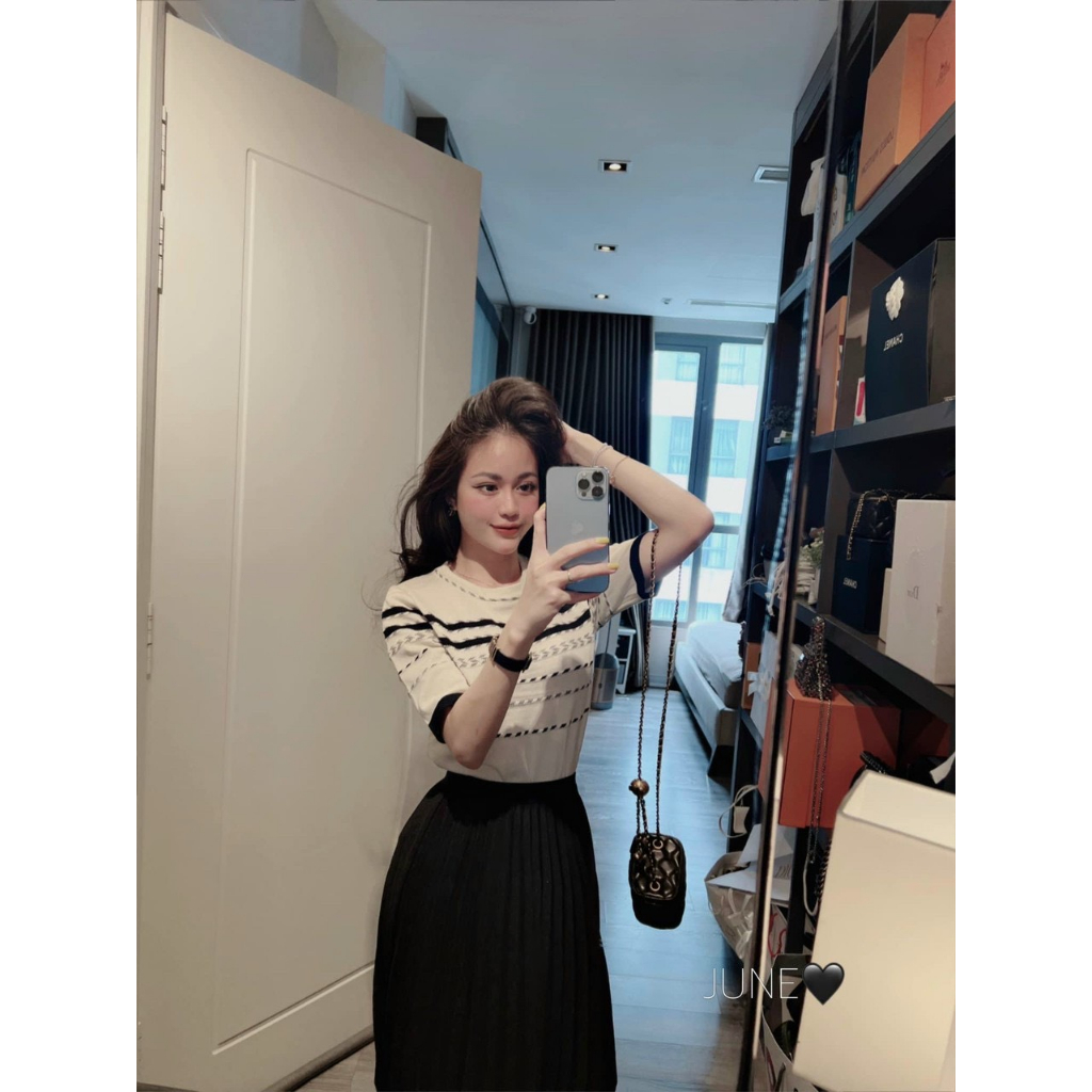 Áo Len Ngắn Tay Mongtoghi Cổ Tròn  Chất len montoghi Áo xương cá hàng quảng châu cao cấp