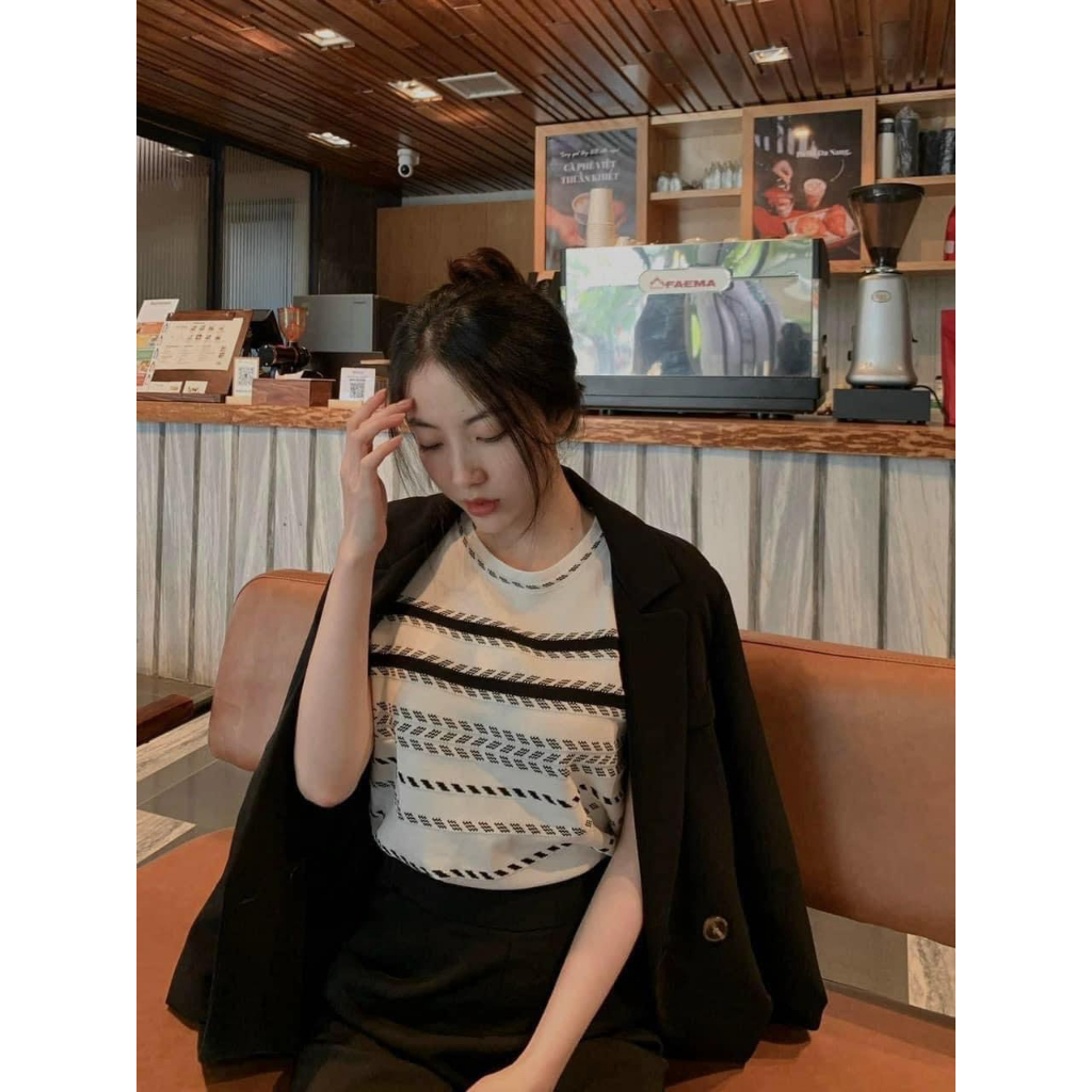 Áo Len Ngắn Tay Mongtoghi Cổ Tròn  Chất len montoghi Áo xương cá hàng quảng châu cao cấp