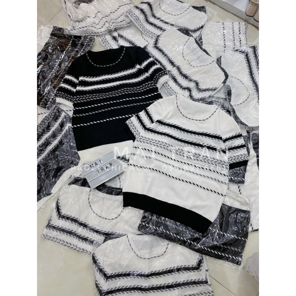 Áo Len Ngắn Tay Mongtoghi Cổ Tròn  Chất len montoghi Áo xương cá hàng quảng châu cao cấp