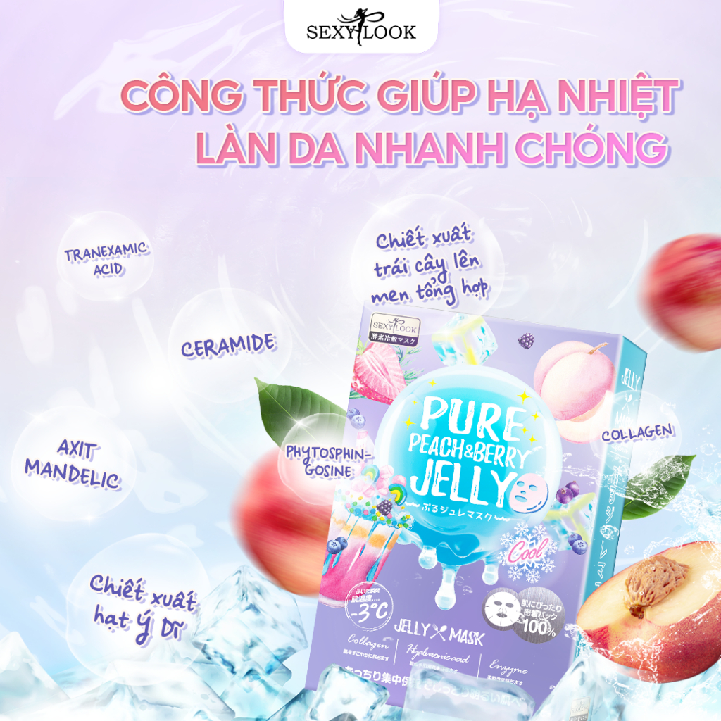 Mặt Nạ Thạch Jelly Đào SEXYLOOK Sáng Da Dưỡng Trắng (Hộp 3 Miếng x 38ml)