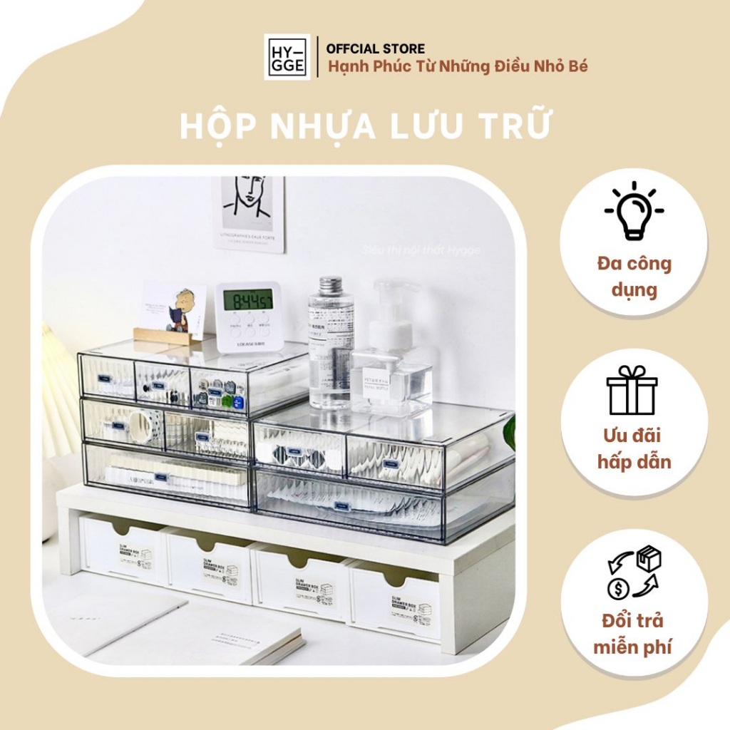 Hộp nhựa lưu trữ để bàn trong suốt