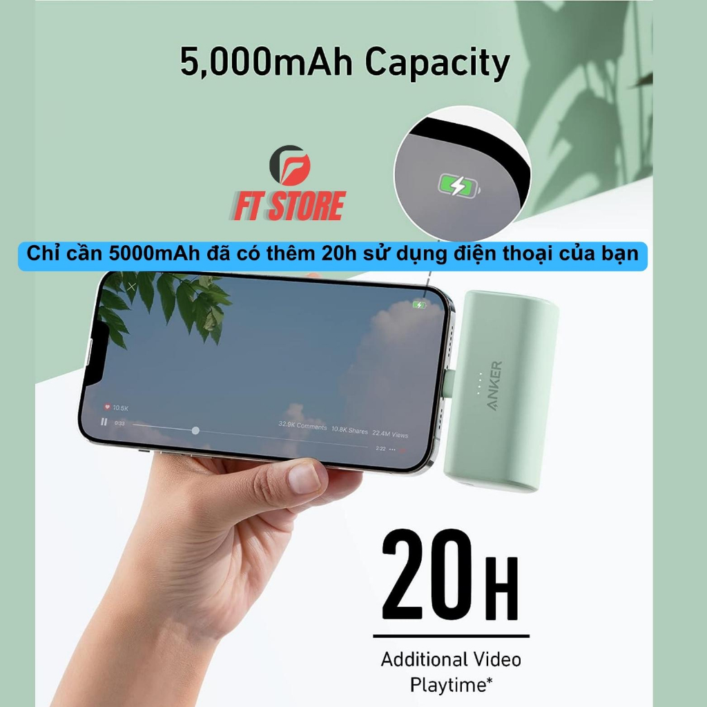 Pin sạc dự phòng Anker kèm đầu sạc A1645 A1653 5000mAh sạc nhanh 22,5W 20W 12W  BH12TH