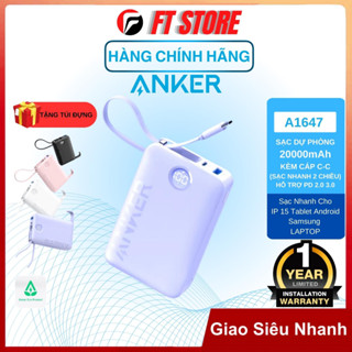 [GIAO HỎA TỐC] Pin dự phòng Anker 335 20000mah A1647 USB-C 22.5W hỗ trợ sạc nhanh 20W, tích hợp (kèm) cáp Type C BH12TH
