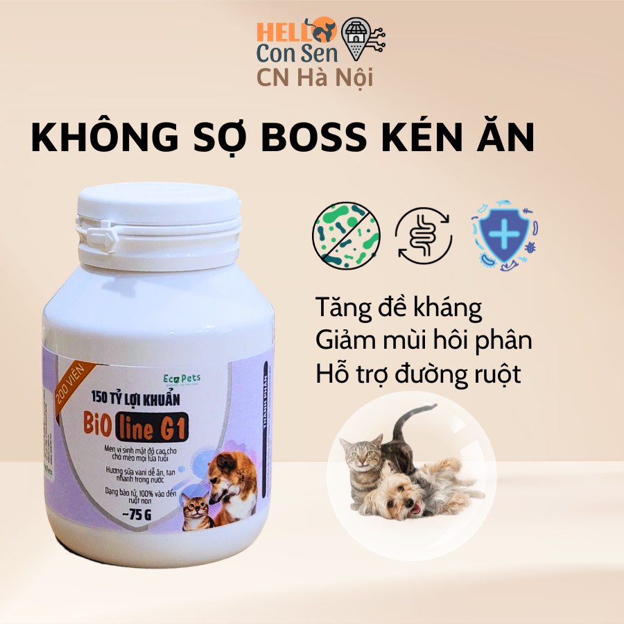 Combo 2 hũ men vi sinh Bioline G1 ECOPETS, hỗ trợ đường ruột cho chó mèo hạn chế tiêu chảy giảm mùi hôi phân – 50gram