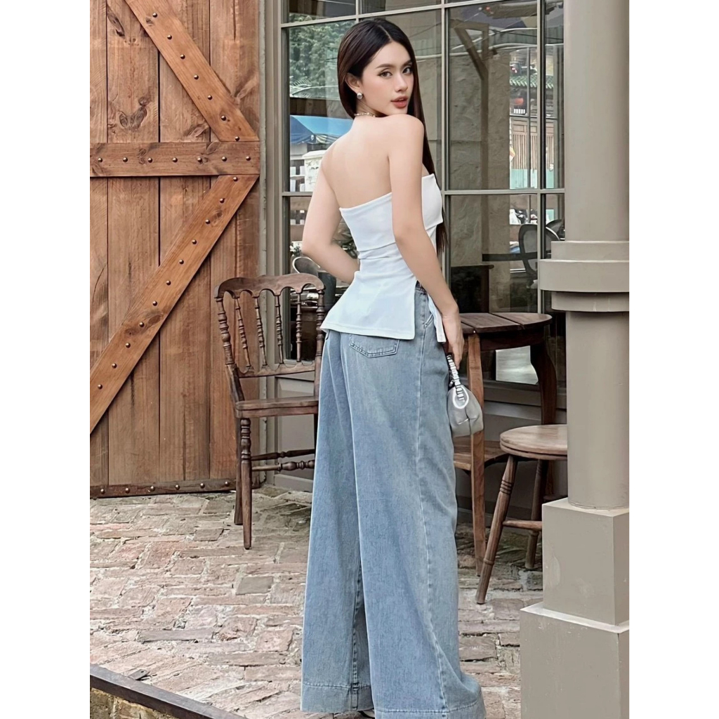 Áo thun cúp viền ngực bo eo xẻ tà dây kéo