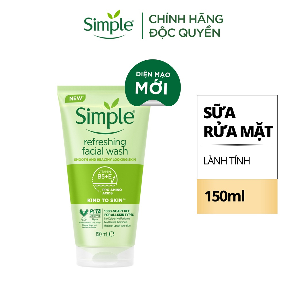 Sữa rửa mặt Simple lành tính, kiềm dầu, ngừa mụn, dưỡng ẩm cho da 150ml