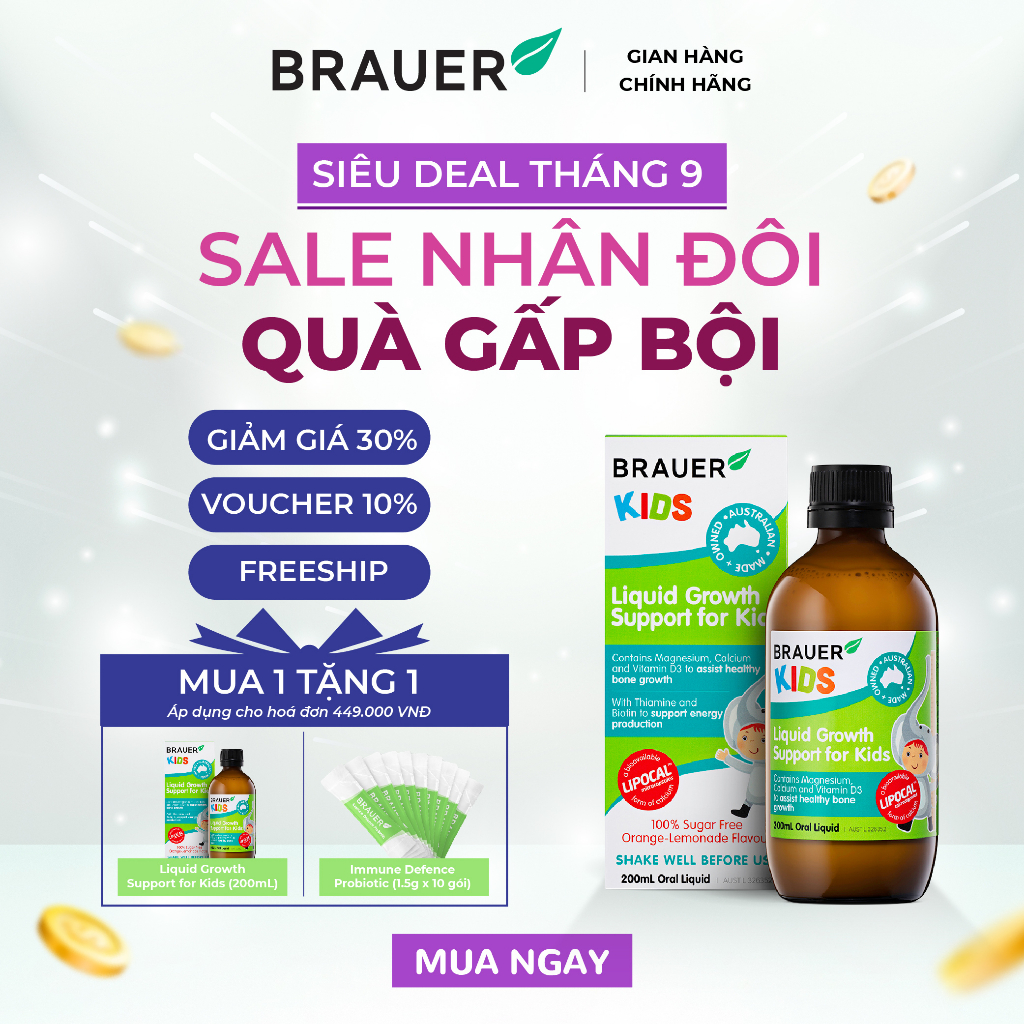 Siro BRAUER Growth Support for Kids - Hỗ trợ Phát triển Chiều Cao cho trẻ từ 1 tuổi (200ml)