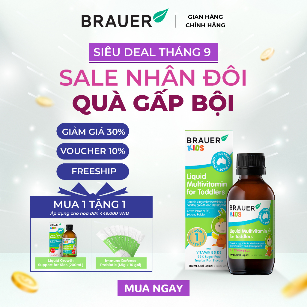 Siro BRAUER Kids Liquid Multivitamin for Toddlers- Vitamin Tổng Hợp cho trẻ từ 1-3 tuổi (100ml)