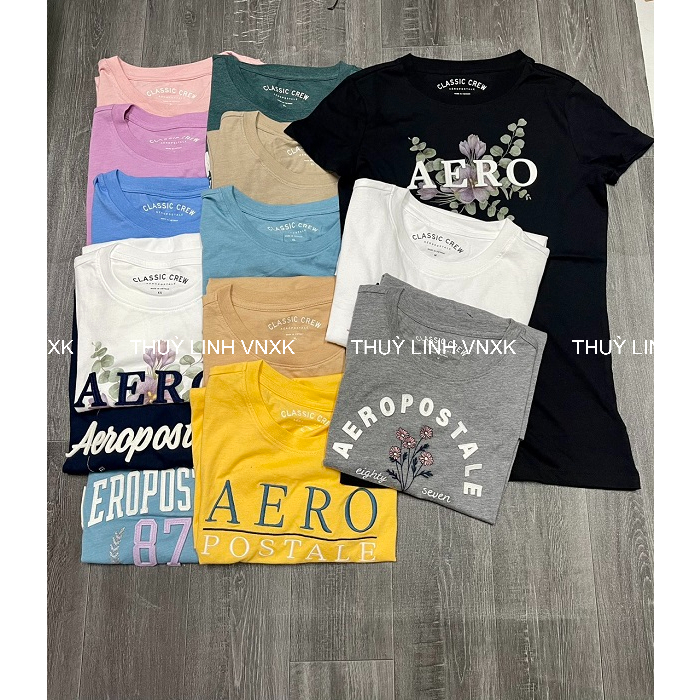 Áo Thun Unisex Aeropostale Cotton 4 Chiều Cổ Tròn Tay Ngắn 4 Màu