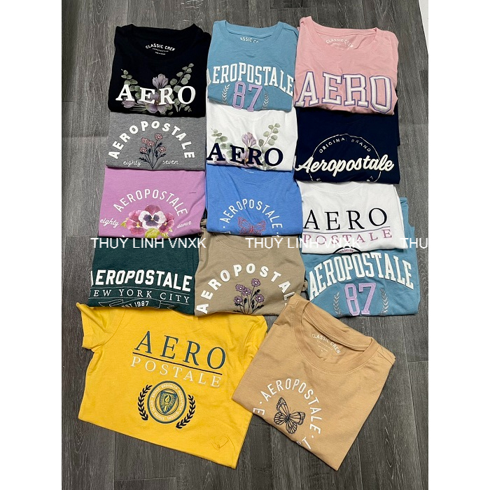 Áo Thun Unisex Aeropostale Cotton 4 Chiều Cổ Tròn Tay Ngắn 4 Màu