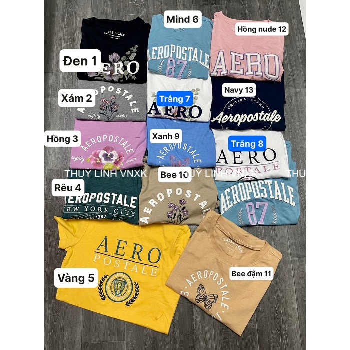 Áo Thun Unisex Aeropostale Cotton 4 Chiều Cổ Tròn Tay Ngắn 4 Màu