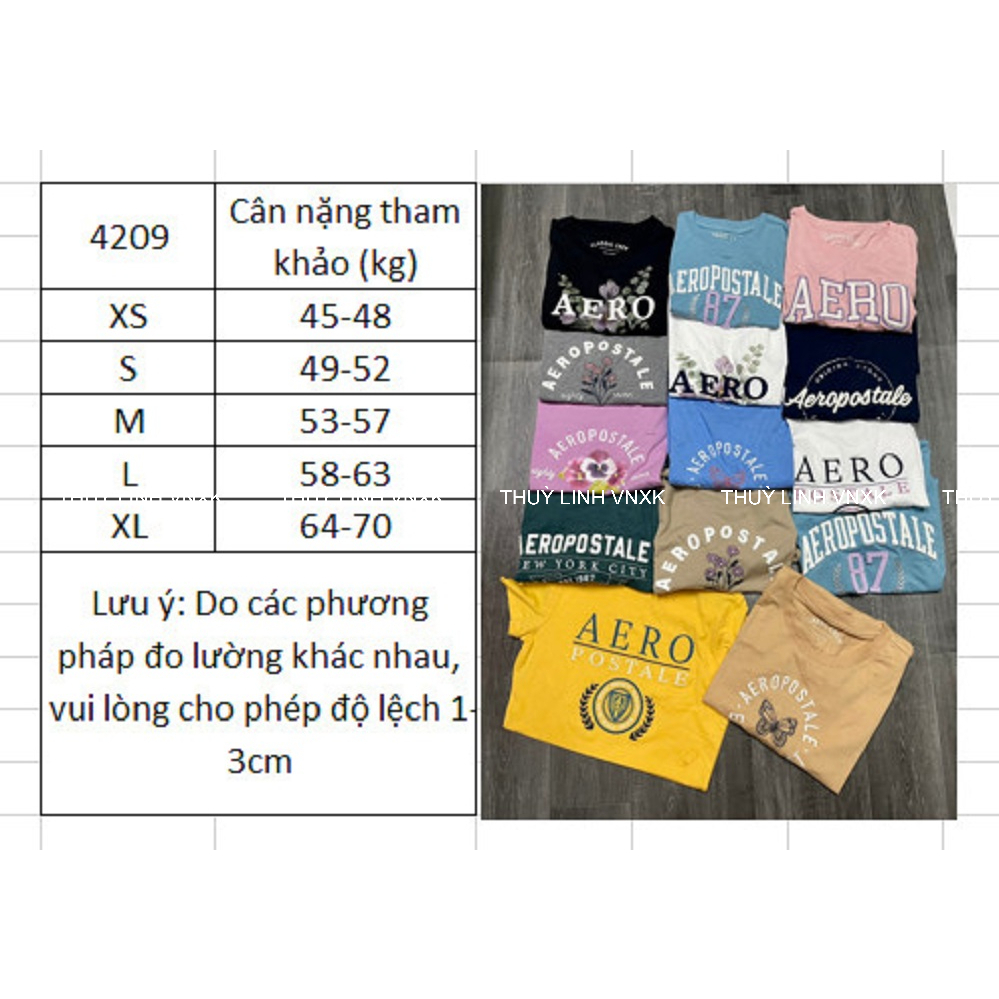Áo Thun Unisex Aeropostale Cotton 4 Chiều Cổ Tròn Tay Ngắn 4 Màu