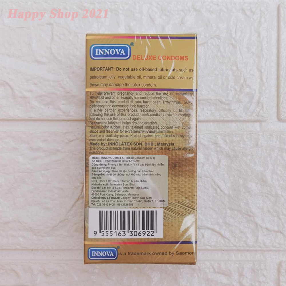 Bao cao su INNOVA Vàng hộp 12 cái kéo dài thời gian gân gai