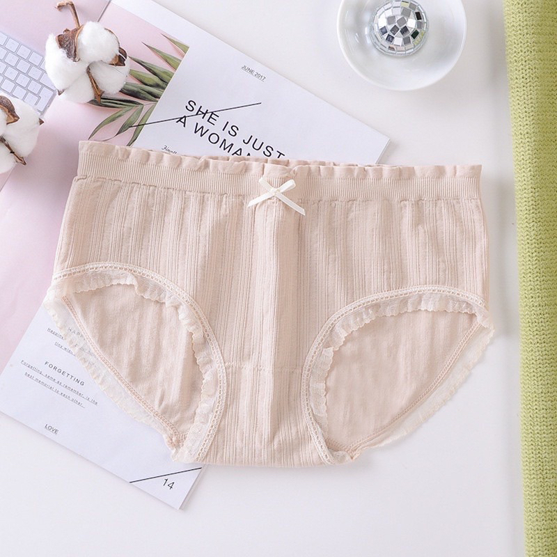 Quần Lót Nữ Dệt Kim Cotton 100% kháng khuẩn thoáng mát đính nơ xinh tôn vòng 3 z182