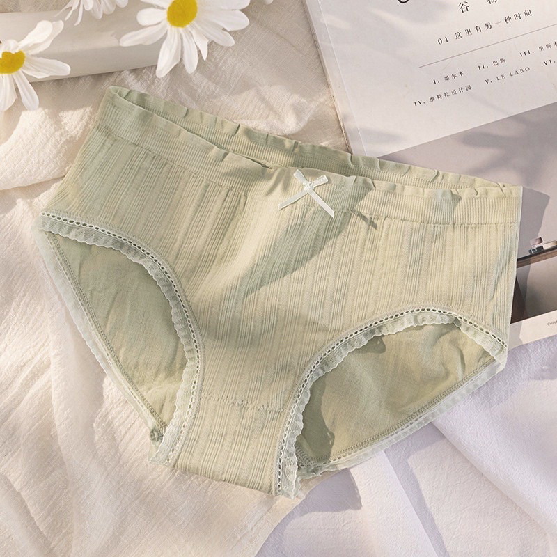 Quần Lót Nữ Dệt Kim Cotton 100% kháng khuẩn thoáng mát đính nơ xinh tôn vòng 3 z182