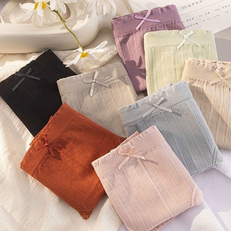 Quần Lót Nữ Dệt Kim Cotton 100% kháng khuẩn thoáng mát đính nơ xinh tôn vòng 3 z182