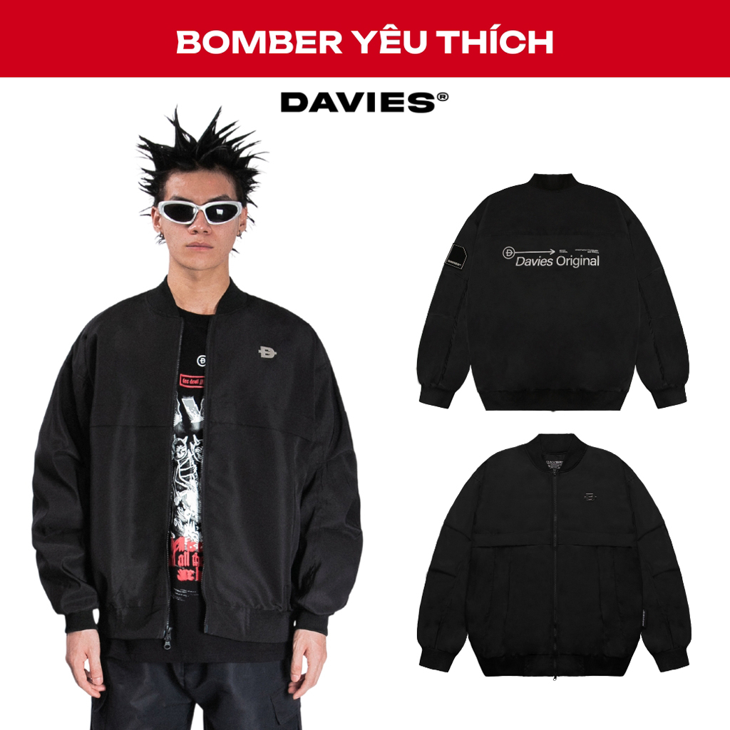 Áo khoác bomber nữ nam dù nam nữ form rộng hai lớp màu đen Jacket Pleats local brand Davies I D31-AK13