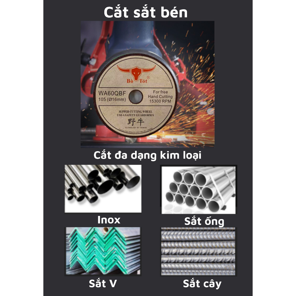 Đá Cắt Bò Tót 1 Tấc - Chuyên Cắt Sắt, Cắt Inox Bén, Lâu Mòn, Không Bụi