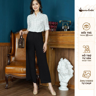 SWANLAKE | Áo Sơ Mi Nữ Caro Dáng Suông Tay Dài Công Sở, Vải Cotton Thanh Lịch - MÃ: A08793LW58