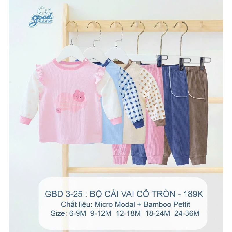 Bộ dài tay Goodmama vải bamboo peptit mềm nhẹ