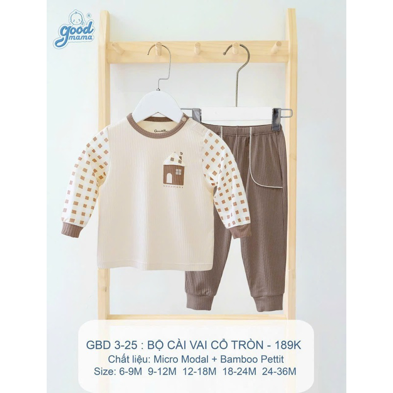 Bộ dài tay Goodmama vải bamboo peptit mềm nhẹ