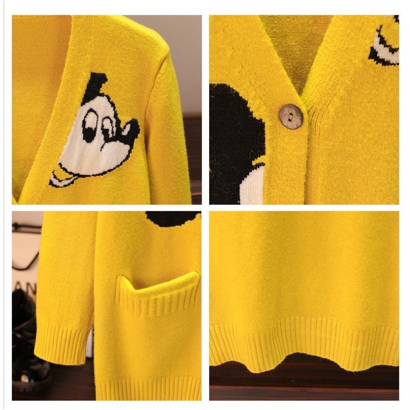Áo Khoác Len Cardigan, Áo Len Dệt Kim Cổ V Cài Khuy Tay Dài In Chuột Mickey Thời Trang Xuân Thu | Vui Vẻ Shop