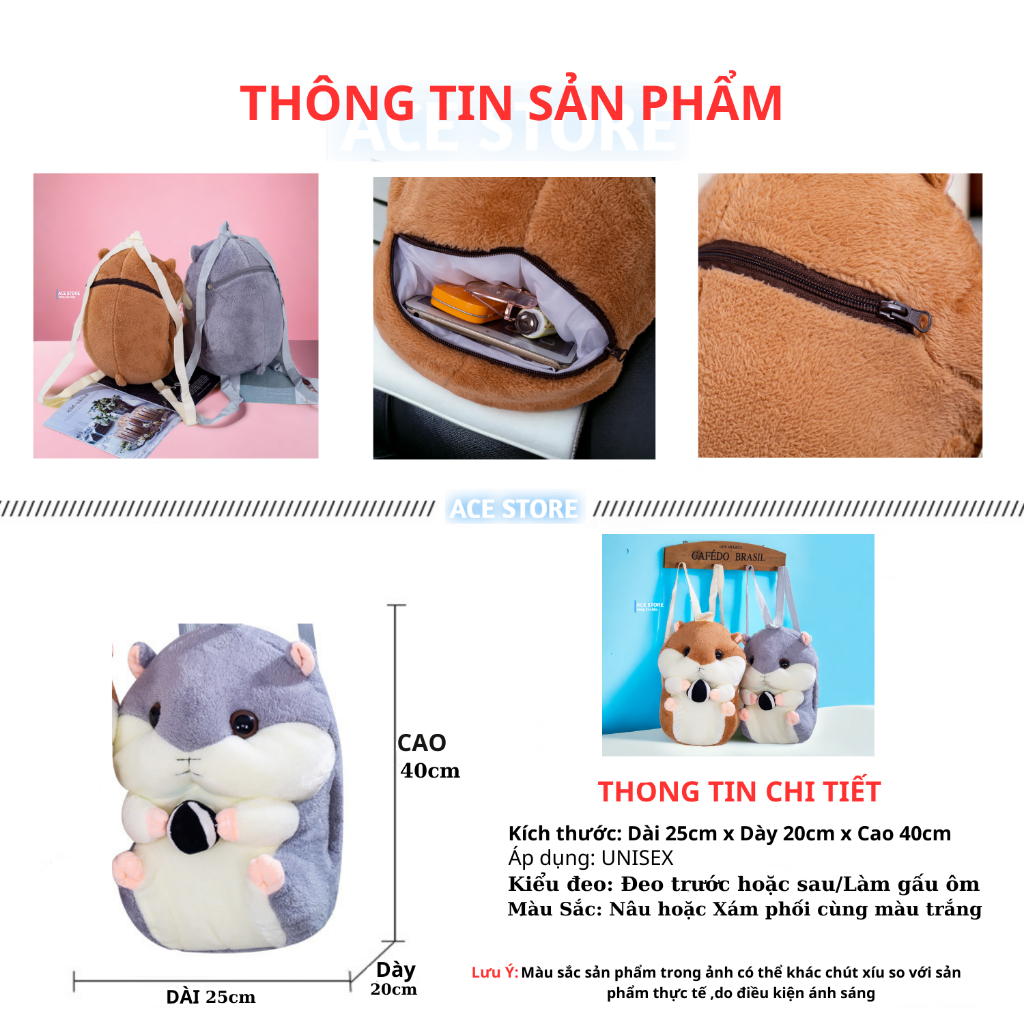 Balo sóc chuột Hamster thú nhồi bông cao cấp phối 2 màu