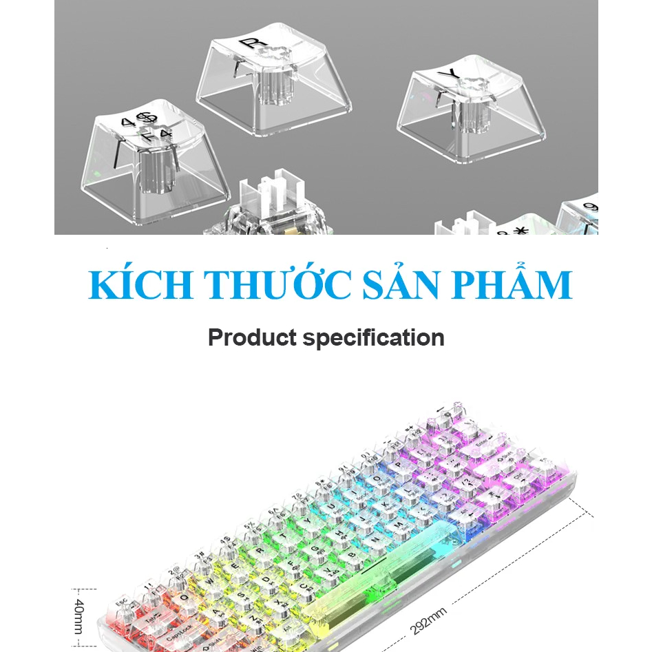Bàn Phím Cơ Vỏ Trong Suốt 61 Dòng Phím K30 Hiệu Ứng Đèn Led RGB Nhiều Màu Sắc Rực Rỡ