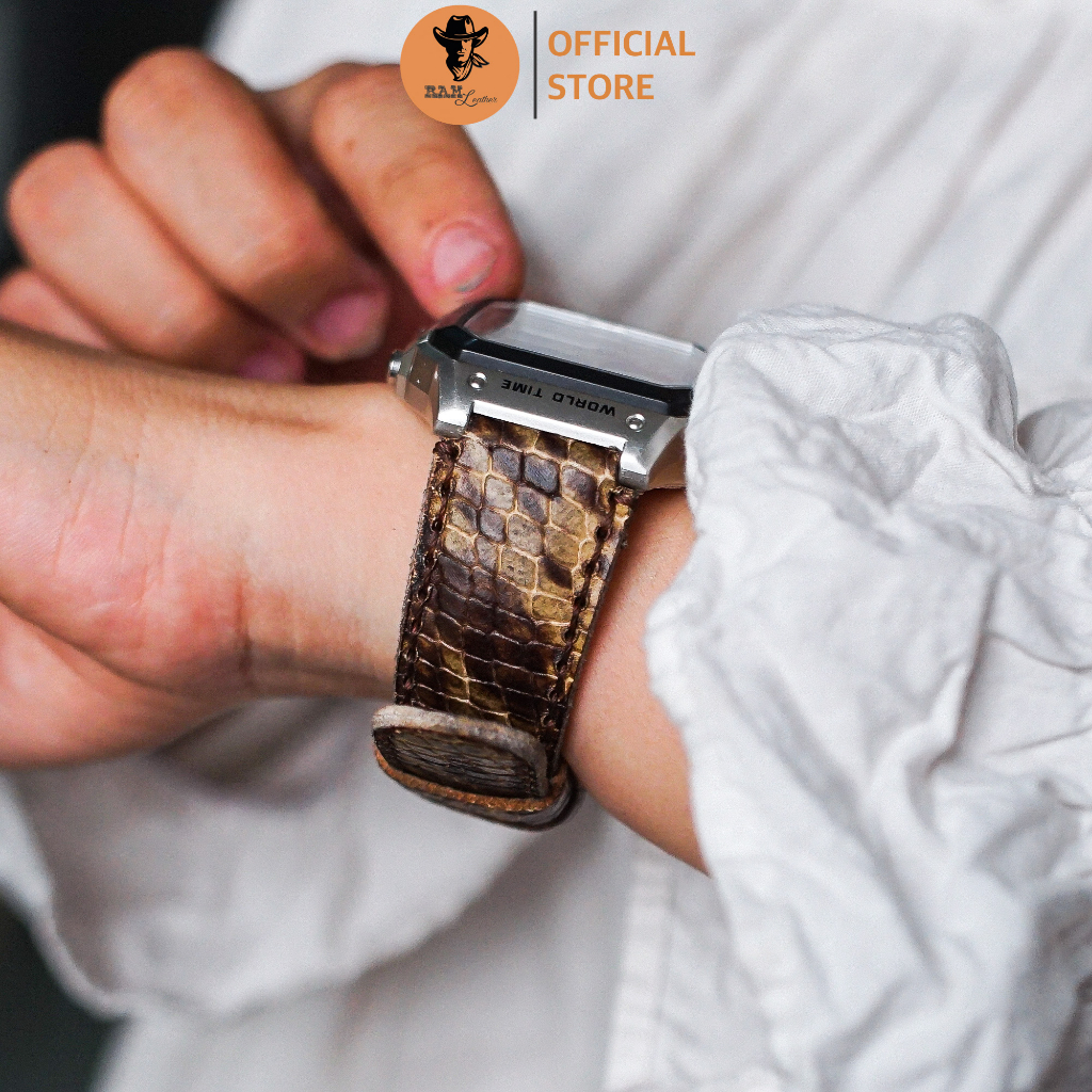 Dây Đồng Hồ Da Thật RAM Leather Cho Casio AE 1200 WHD và đồng hồ dây 18mm Da Dê Rằn Ri Vàng RAM Leather 1995  Bền Đẹp