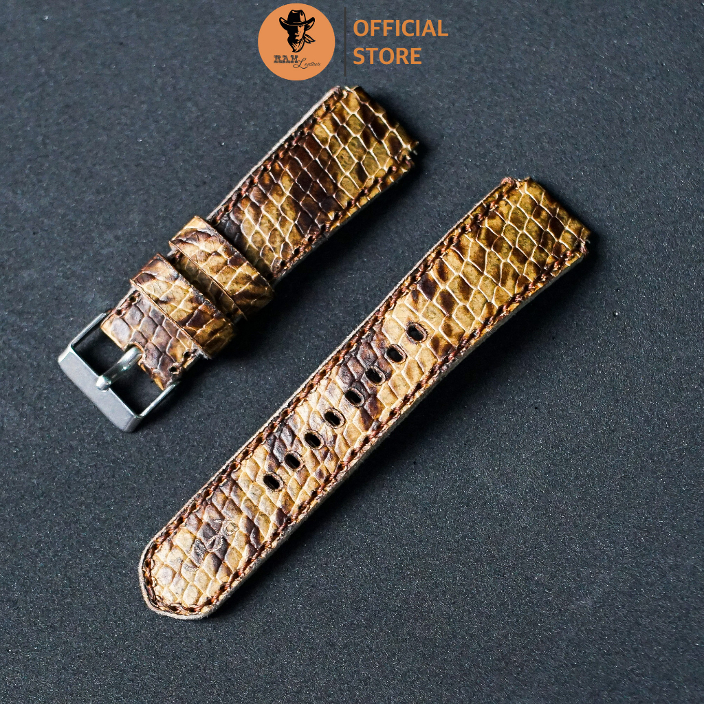 Dây Đồng Hồ Da Thật RAM Leather Cho Casio AE 1200 WHD và đồng hồ dây 18mm Da Dê Rằn Ri Vàng RAM Leather 1995  Bền Đẹp
