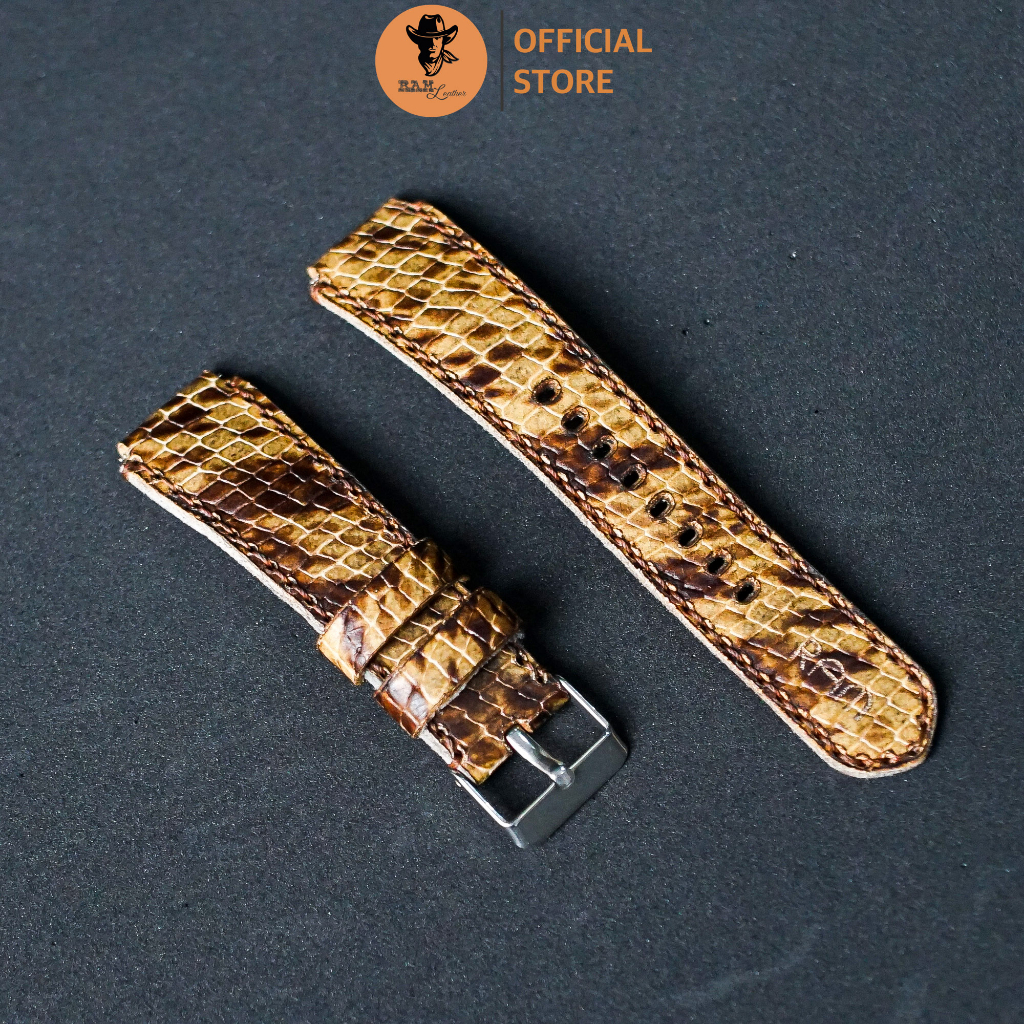 Dây Đồng Hồ Da Thật RAM Leather Cho Casio AE 1200 WHD và đồng hồ dây 18mm Da Dê Rằn Ri Vàng RAM Leather 1995  Bền Đẹp