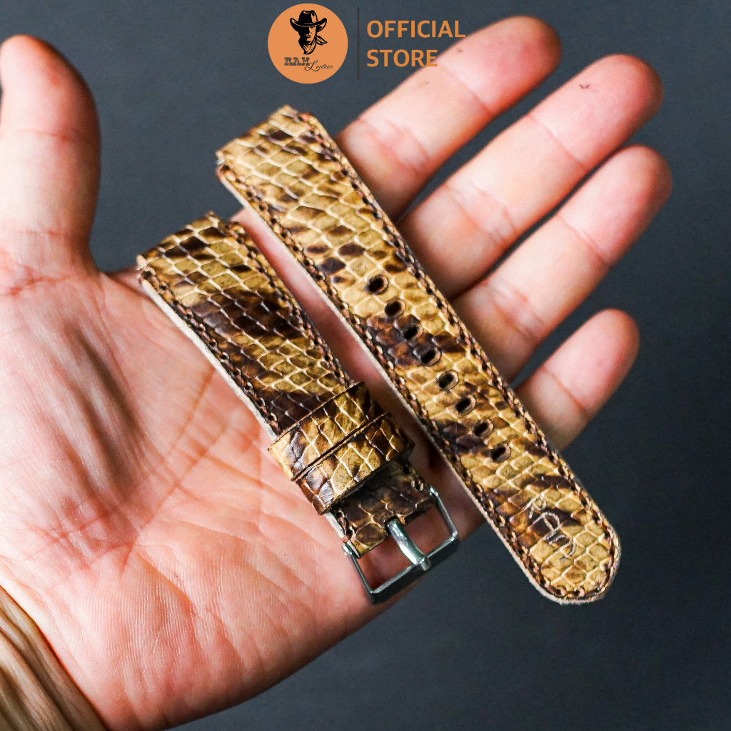 Dây Đồng Hồ Da Thật RAM Leather Cho Casio AE 1200 WHD và đồng hồ dây 18mm Da Dê Rằn Ri Vàng RAM Leather 1995  Bền Đẹp