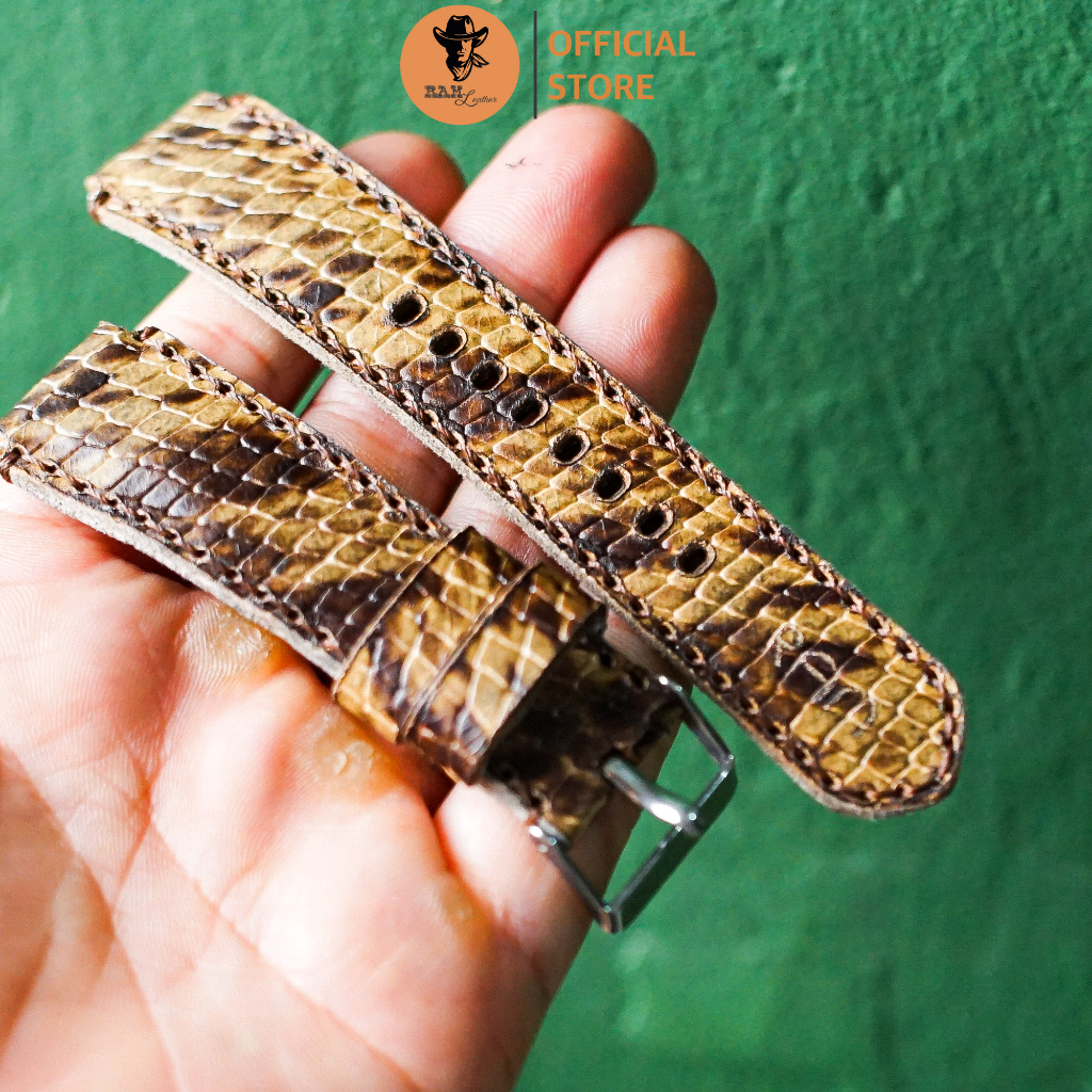 Dây Đồng Hồ Da Thật RAM Leather Cho Casio AE 1200 WHD và đồng hồ dây 18mm Da Dê Rằn Ri Vàng RAM Leather 1995  Bền Đẹp