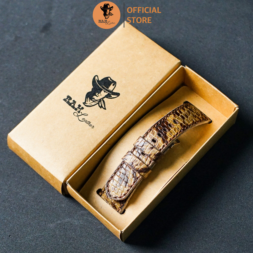 Dây Đồng Hồ Da Thật RAM Leather Cho Casio AE 1200 WHD và đồng hồ dây 18mm Da Dê Rằn Ri Vàng RAM Leather 1995  Bền Đẹp