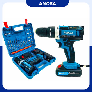 Máy khoan pin Makita 36v, máy khoan cầm tay 3 chức năng tặng bộ phụ kiện 24 chi tiết