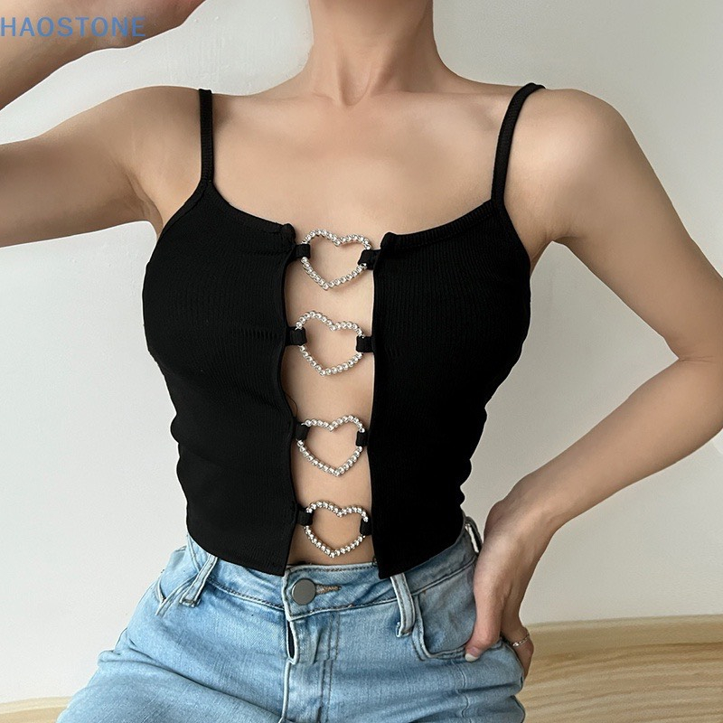 Áo 2 dây hở ngực phối khoen trái tim sexy