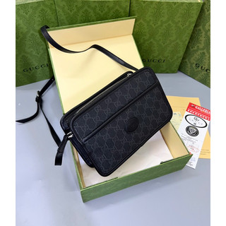 Túi đeo chéo nam màu đen hoạ tiết Gg hàng full box