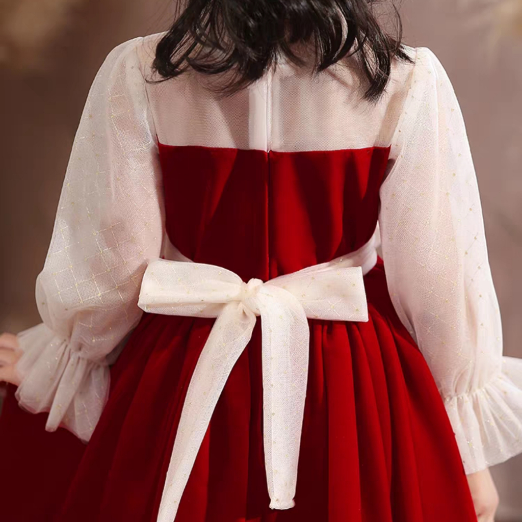 Váy Công Chúa Poopi Dáng Xòe Kiểu Dài Tay Màu Đỏ Xinh Đẹp Cho Bé Mặc Đi Chơi Đi Học